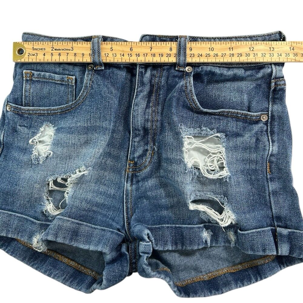Bullhead Jean Shorts Size 5 Mom Short High Rise Distressed Rolled Cuff Ripped - Picture 4 of 7